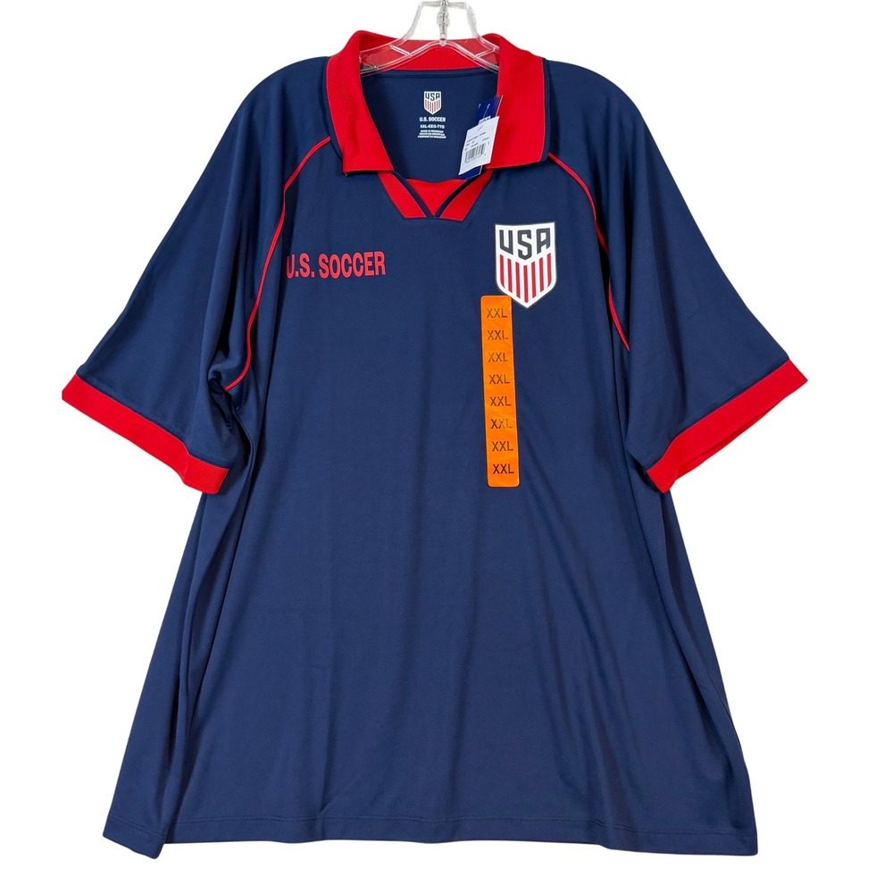 NWT US Soccer Mens XXL Navy Blue Red Polo Jersey Training Shirt World Cup Soccer